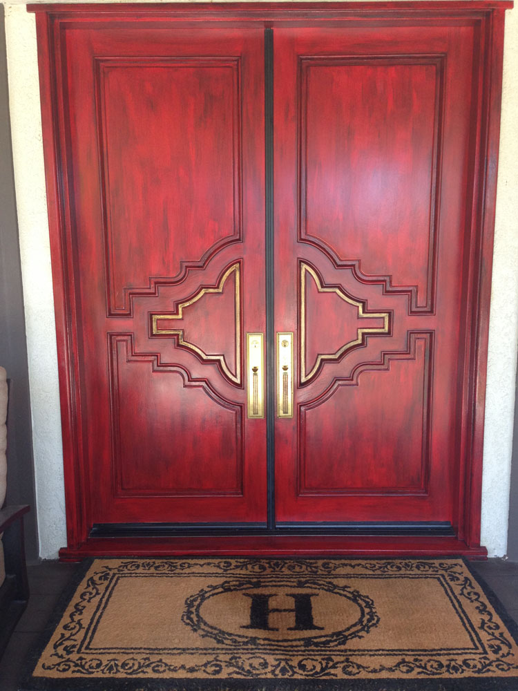 After: Plain white transformed into Asian inspired Faux Finish Doors 