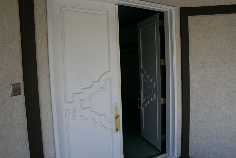 Before: Plain white transformed into Asian inspired Faux Finish Doors 