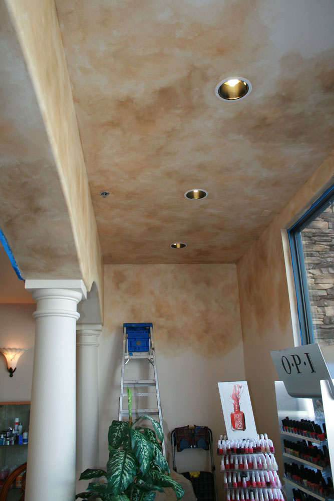 Process: Faux Finish Celiing of Creative Nail Salon - Sky Celiing with textured glazed walls