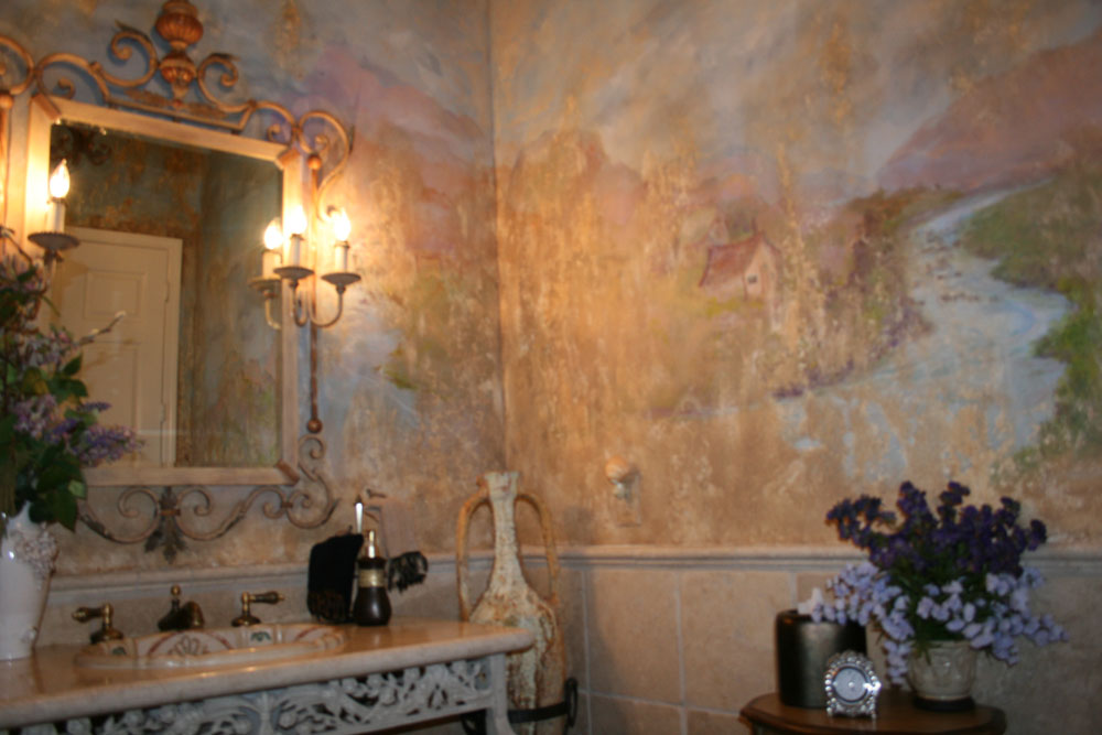 Landscape Murals Faux painted Italian villa with textured plaster to a 10