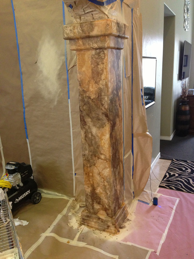 Process: Drywall square columns to be Dark Brown Marble