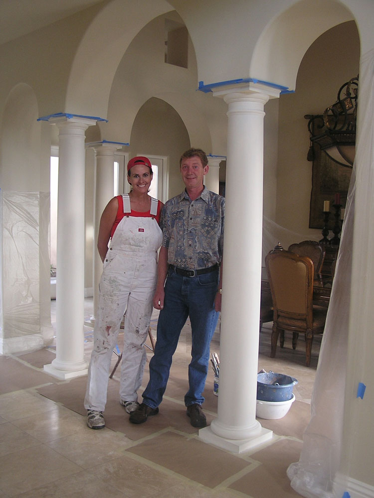 Lisa Bryant with Mike MacNeil working on Faux Marble Columns