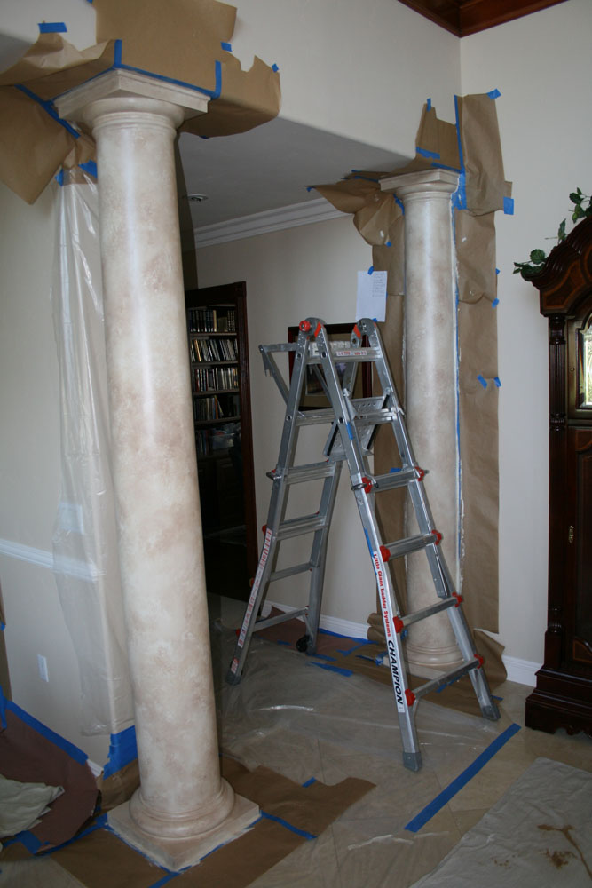 Process: Whiet painted Colums to be Faux Marble Columns