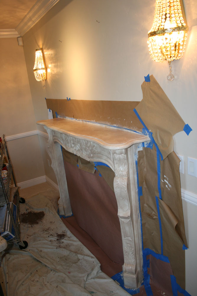 Prep: White Painted Concrete to Marble Faux Finish Fireplace