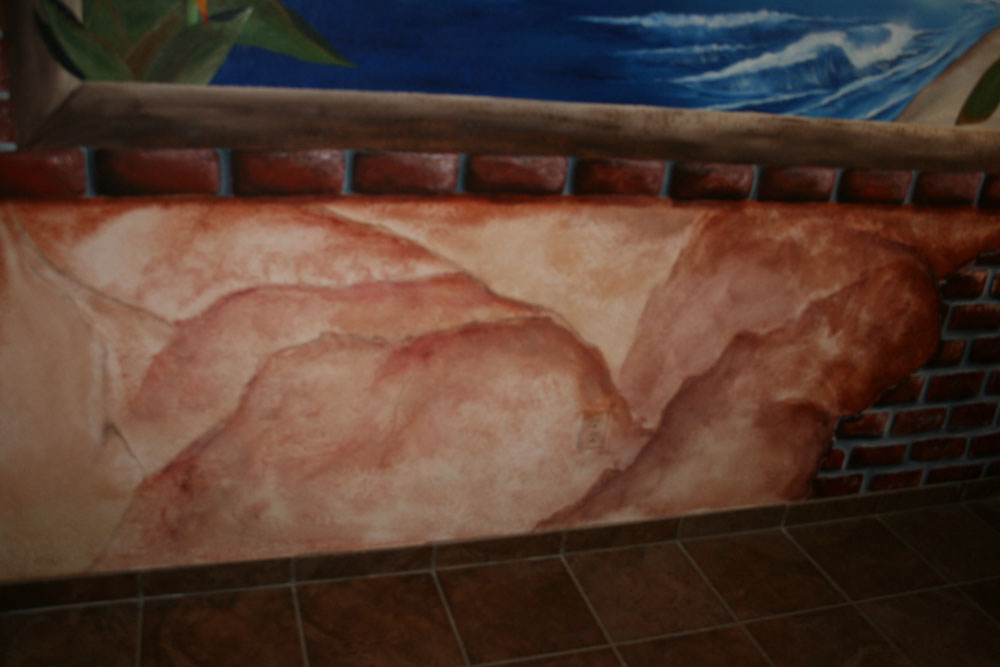 After: Water Damage ruined a Pre-existing Mural from an unknown artist - patched, repaired textured 