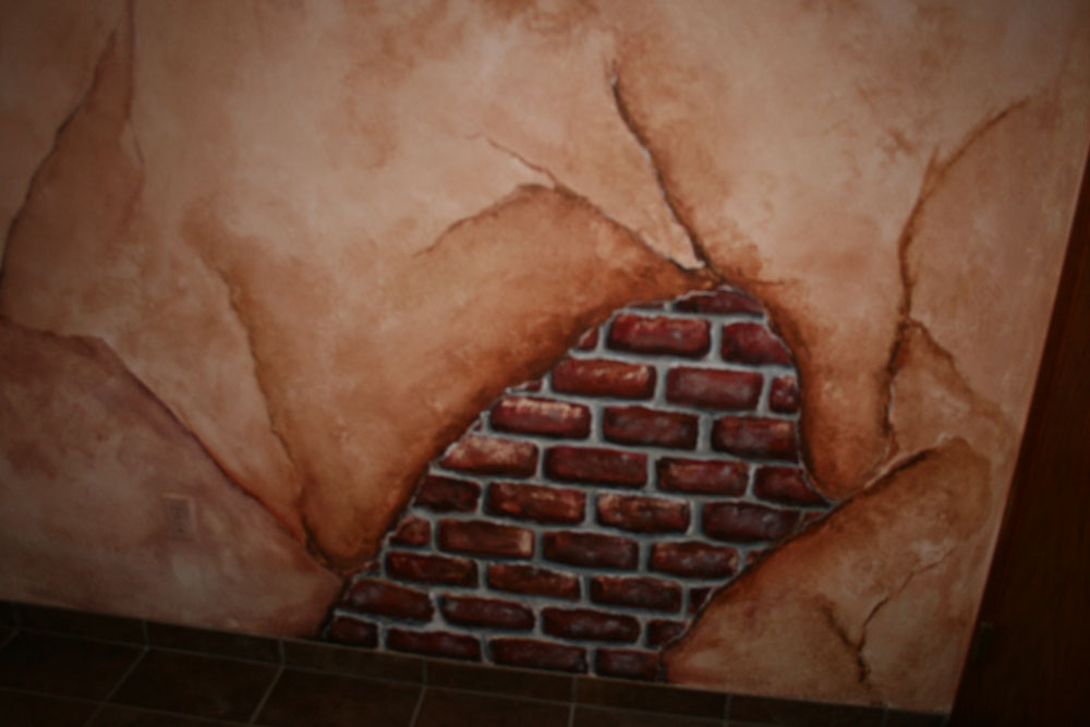 After: Water Damage ruined a Pre-existing Mural from an unknown artist - patched, repaired textured 