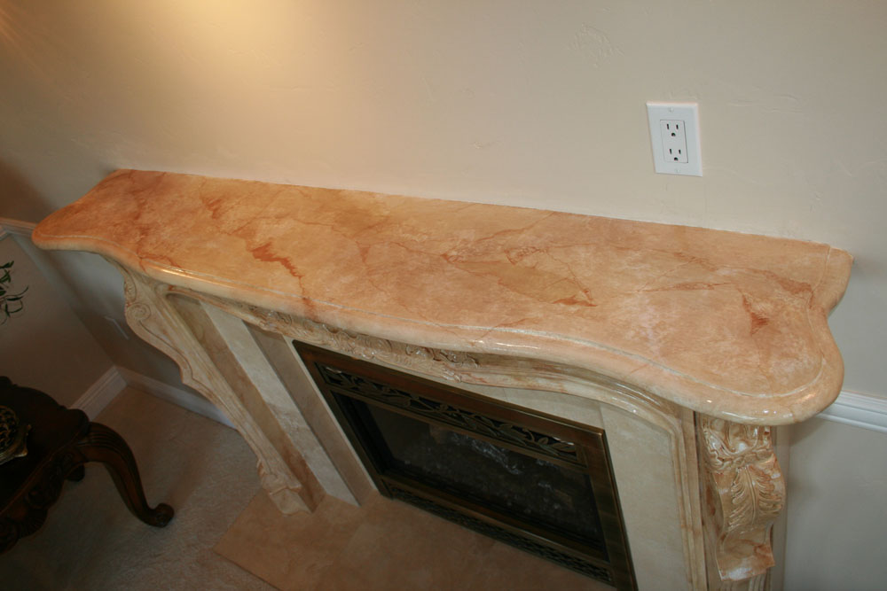 After: Damaged corners with cracks - Fixed, textured and painted to be Faux Marble