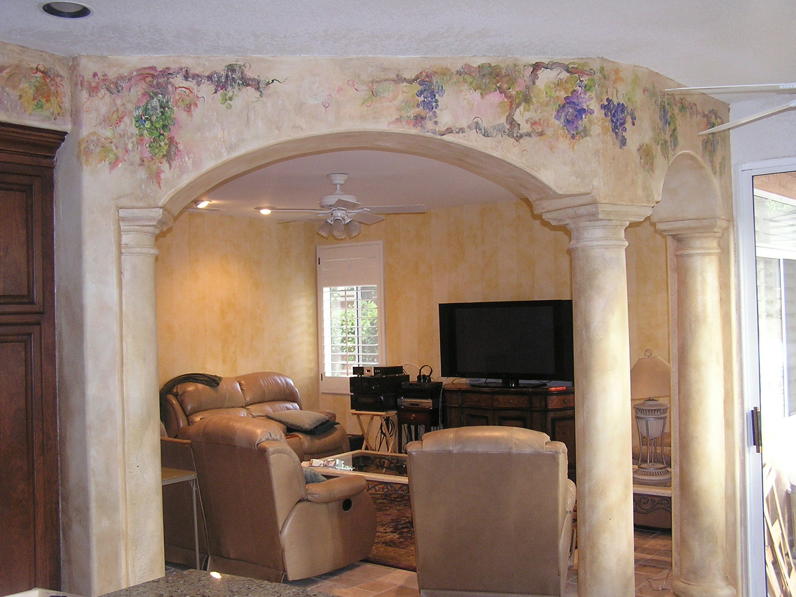 Hand painted decorative Grape Vines over textured faux finished wall - By Lisa Bryant