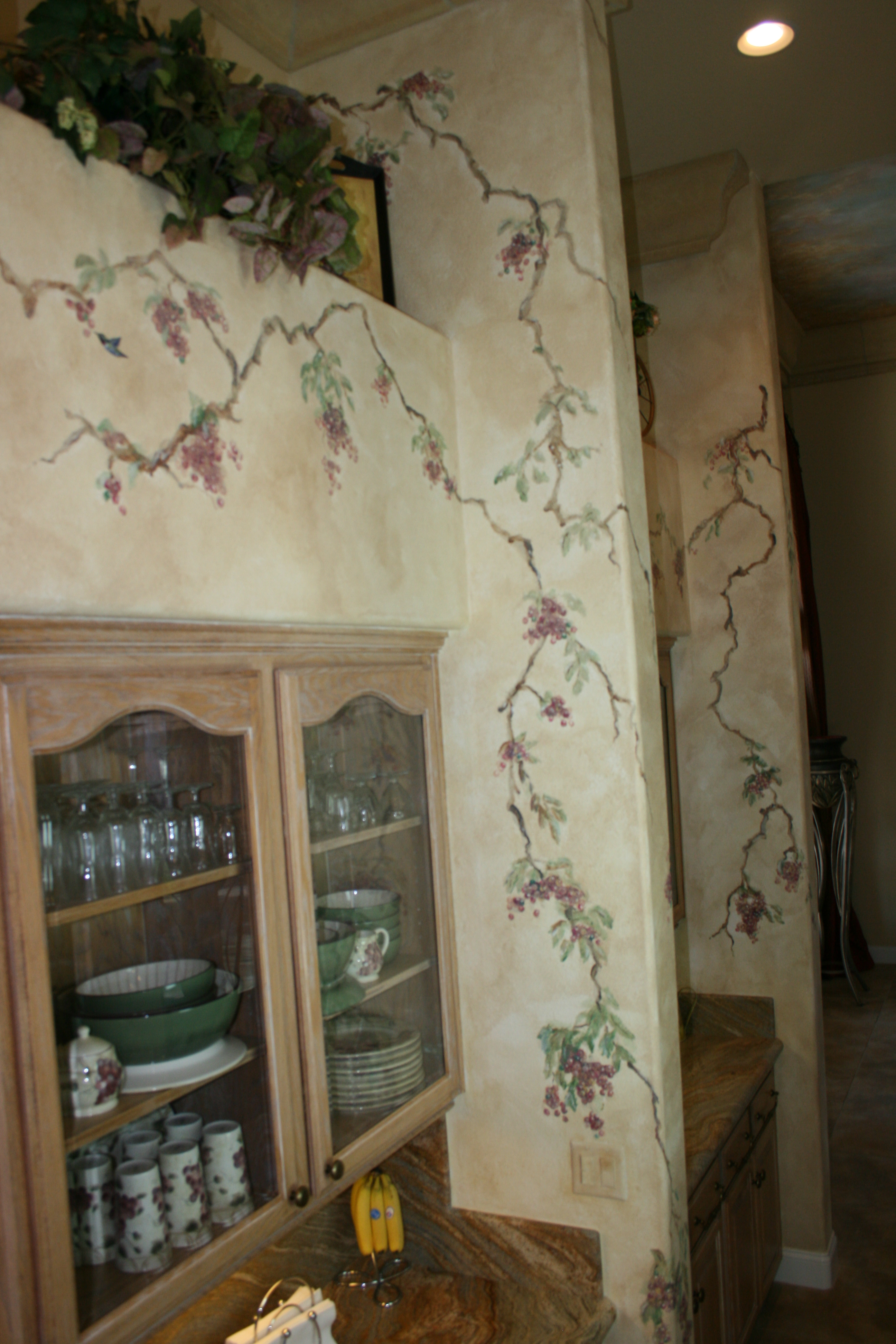 Hand painted decorative Berry Vine over faux finished wall - By Lisa Bryant