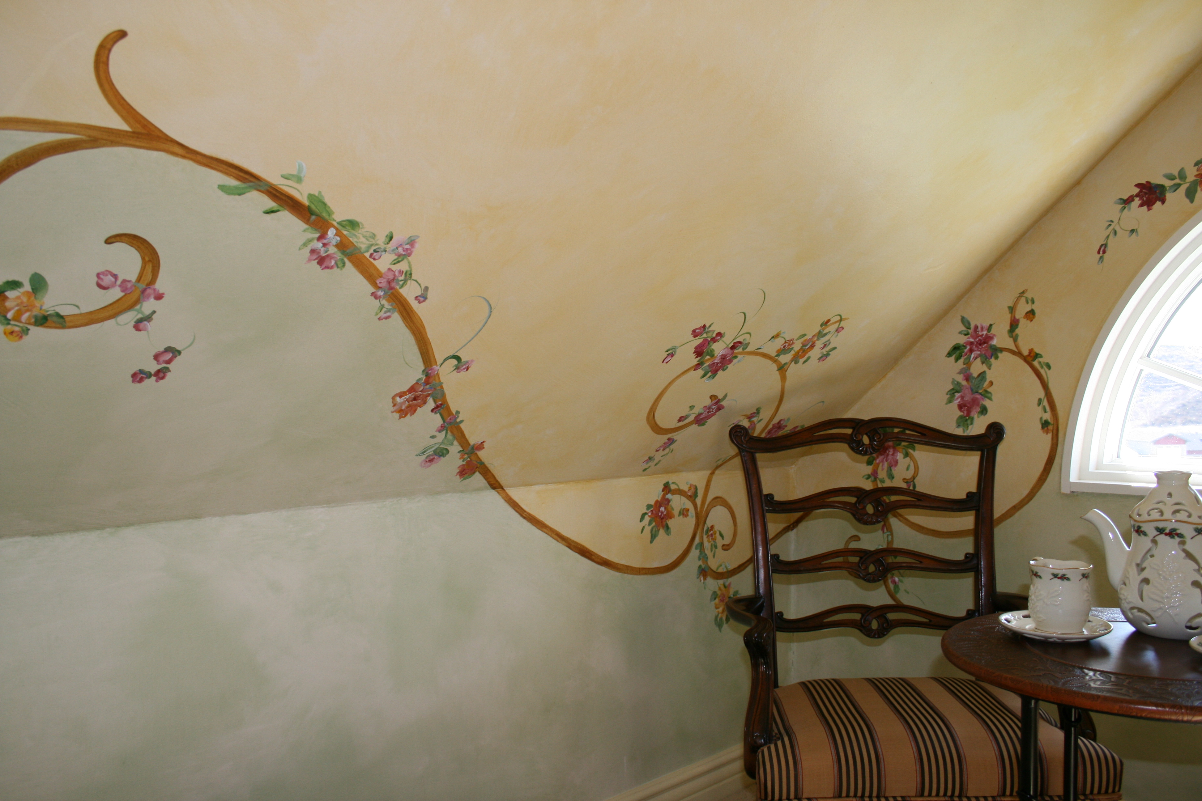 American Doll Furniture Room - Hand painted vines & Scrolls in a children's play room