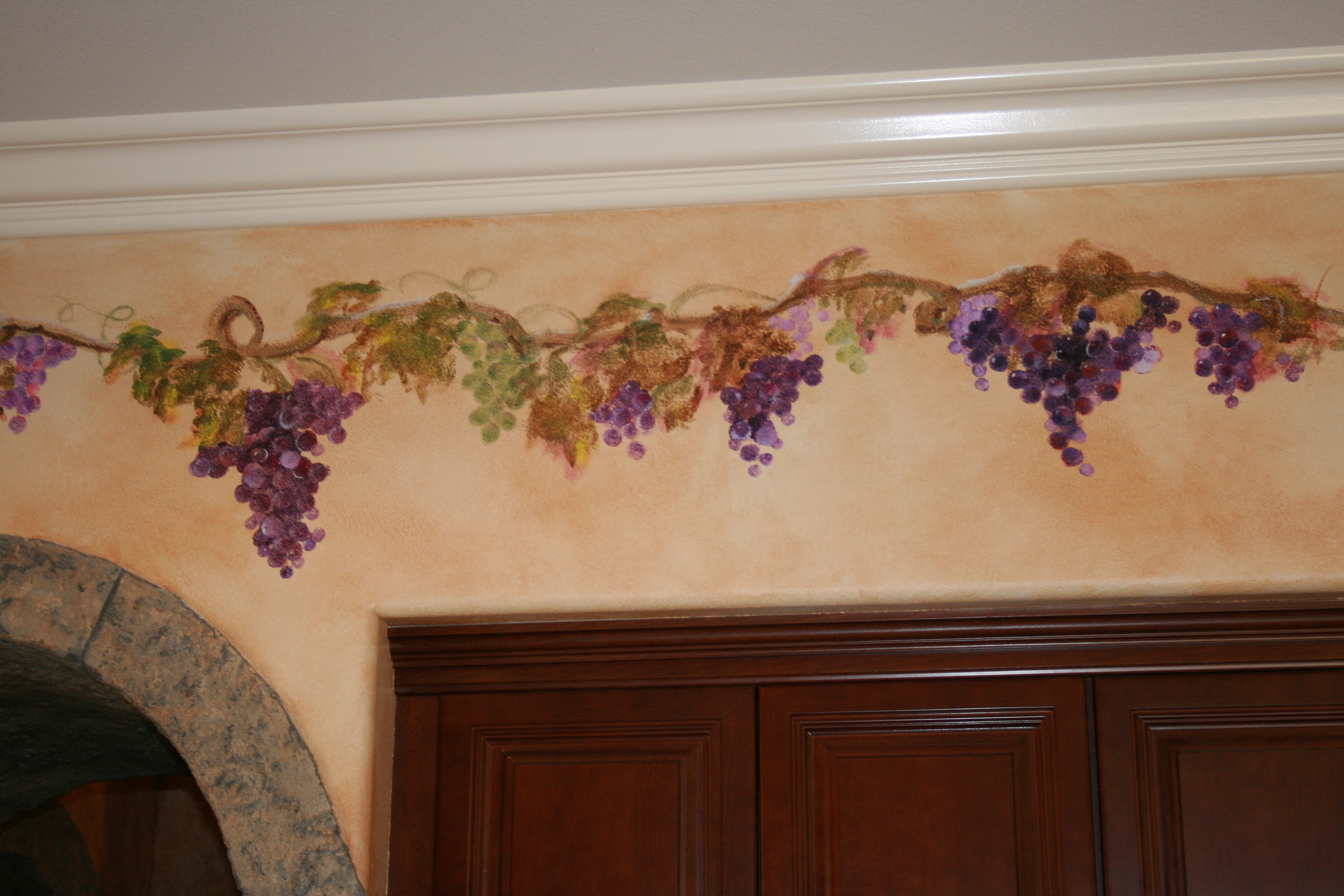 Hand painted grapes on the vine - Faux finish texture and colored wall - Vines & Scrolls - By Lisa B