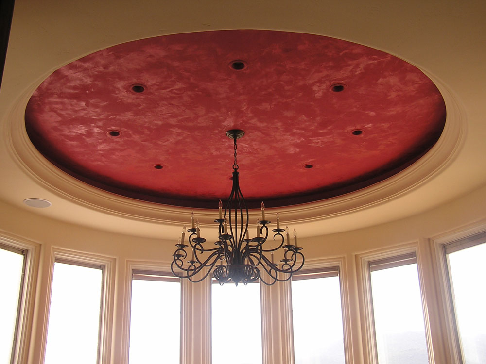 Venetian Plaster Luster Stone Faux Finish with Hand painted Scroll to match decor